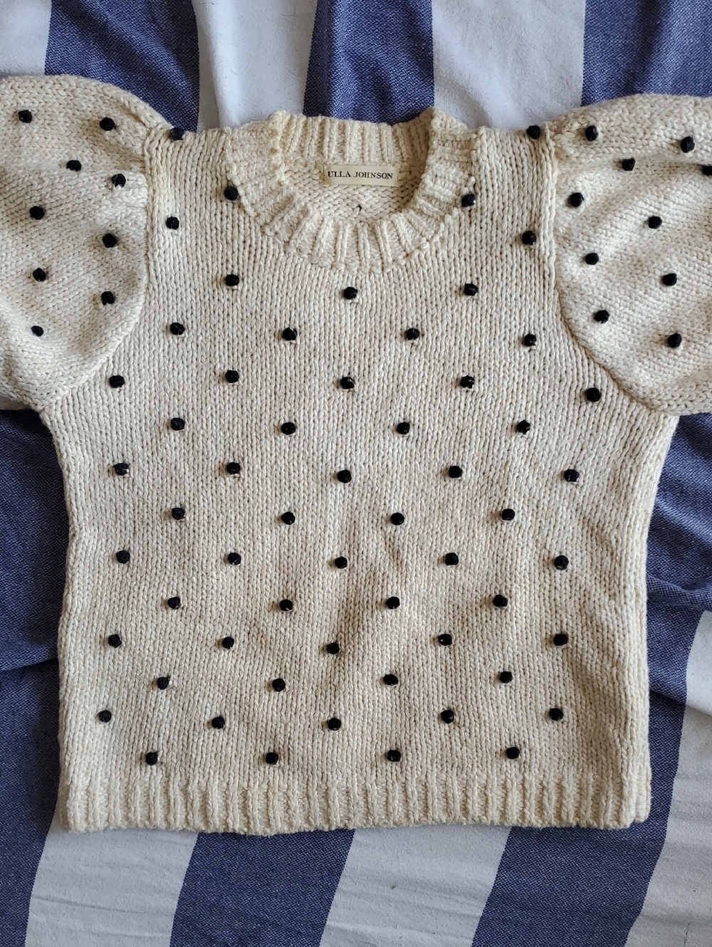 Ulla Johnson Cotton Sweater With Black Polka Dot Pom Poms